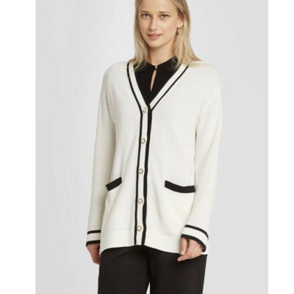 Women's Long Sleeve Button-Front Varsity Cardigan Who What Wear Size XS